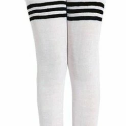 Kopen ⌛ Merkloos SissyMarket - Sissy Knie Sokken - Wit Met Zwarte Strepen 😀