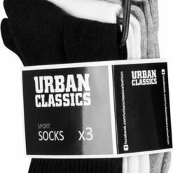 Promo 👍 Urban Classics Sokken -43/46- Sport 3-Pack Zwart/Grijs 🤩