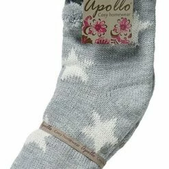 Goedkoopste 🔔 Apollo Dames Anti-slip Huissokken/slofsokken Grijs/wit Sterren Maat 36-41 🧨 -Beenmode Winkel 436x840 7