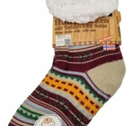 Gloednieuw 🤩 Antonio Huissokken - Gestreept - Bordeaux Rood - Dames - Antislip ABS - One Size (35-42) - Hüttensocken - Warme Sokken - Warme Huissok - Sloffen 😀