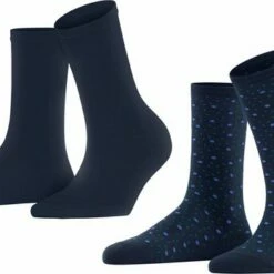Hete verkoop 🎁 Esprit Playful Dot 2-Pack Versterkte Damessokken Met Patroon Ademend Gestippeld In Dobbelpak Duurzaam Biologisch Katoen Multipack Blauw Dames Sokken - Maat 35-38 👏