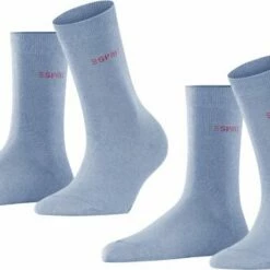 Goedkoop 😀 Esprit Uni 2-Pack Zacht Biologisch Zonder Motief Ondoorzichtig Mid-rise Comfortabel Set Katoen Multipack Blauw Dames Sokken - Maat 35-38 🌟