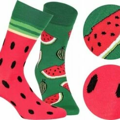 Beste deal ⌛ 2 Pack Gatta-Wola Katoenen Lange Sokken Funky, 2 Verschillende Patronen, Maat 43-46, Watermeloen Patroon 🧨