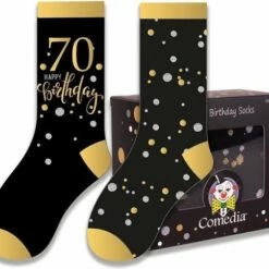 Uitgang 👍 Witbaard Cadeausokken 70 Jaar Polykatoen Zwart/goud 2-delig 🤩