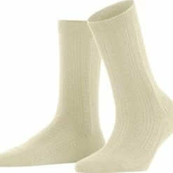 Beste deal ๐คฉ FALKE Knit Caress Half Hoog Zonder Patroon Zacht Admend Dik Warm Organisch Duurzaam Katoen Wol Gebroken Wit Dames Sokken - Maat 39-42 ๐