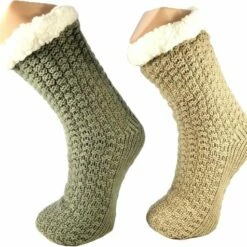 Beste Verkoop 🌟 Merkloos Huissokken - Dames - Anti Slip - Zachte Warme Voering - Voordeel Pack 2 Paar !! - Grijs & Beige - One Size 💯