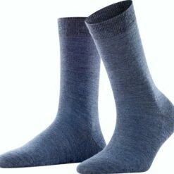 Beste deal โจ FALKE Softmerino Dik Halfhoog Comfortabel Zonder Motief Zacht Winter Warm Ondoorzichtig Merinowol Katoen Blauw Dames Sokken - Maat 37-38 ๐
