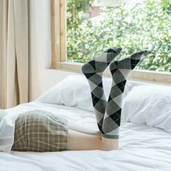 Nieuw 😀 Merkloos 1 Paar Kniekousen Dames Geruit | Groen-Zwart-Wit | 100% Katoen | Maat 38-40 💯 -Beenmode Winkel 550x550 174