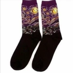 Korting 😀 Winkrs - Kunst Sokken - Van Gogh - Sterrenwacht - Paars - Maat 39-43 ✔️