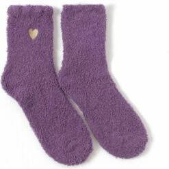 Kopen 🤩 GrandSock Fluffy Sokken Dames - Huisokken, Warme Winter Sokken - Print Hart - Paars 36-40 - Dikke Sokken - Extra Zacht 🌟