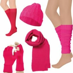 Nieuw 😀 Carnaval Voordeelpakket Neon Roze | Muts | Sjaal | Sokken | Beenwarmers | Vingerloze Handschoenen | 5 Stuks | Carnavalskleding | Apollo 🔥
