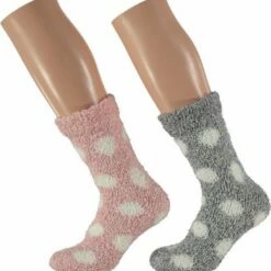 Nieuw 🔔 Apollo Roze En Grijze Dames Huissokken Met Stippen 2 Paar - Maat 36-41 - Slofsokken 😀