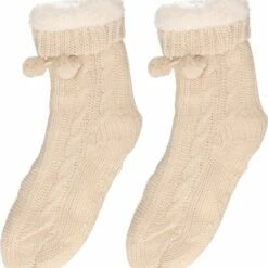 Beste deal ✔️ Apollo Dames Anti-slip Fleece/gebreide Huissokken/slofsokken Creme One Size ✨