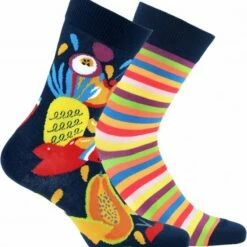 Nieuw 🔔 2 Pack Gatta-Wola Katoenen Lange Sokken Funky, 2 Verschillende Patronen, Maat 43-46, Mix Fruit & Strepen Patroon 🎉