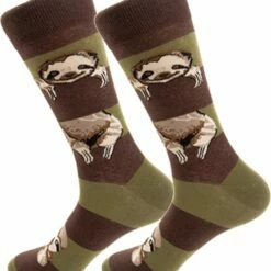 Beste deal ✨ Merkloos Sokken Heren Groen/Bruin - Grappige Gestreepte Sokken Met Luiaard 🌟