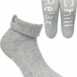 Begroting 🎁 Boru Bamboo Huissokken - Anti-slip - Chill En Relax - Grijs Mellee - Unisex - Maat 43-46 - 40% Wol 👏