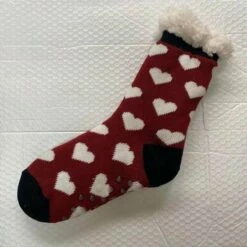 Beste deal ✨ Merkloos Wintersok Met Fleece Voering En Anti-slip - Valentijn - Hartjes 🥰