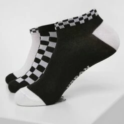 Promo 👏 Urban Classics Sokken -35/38- 👟 Sneaker Checks 3-Pack Zwart/Wit 🎉